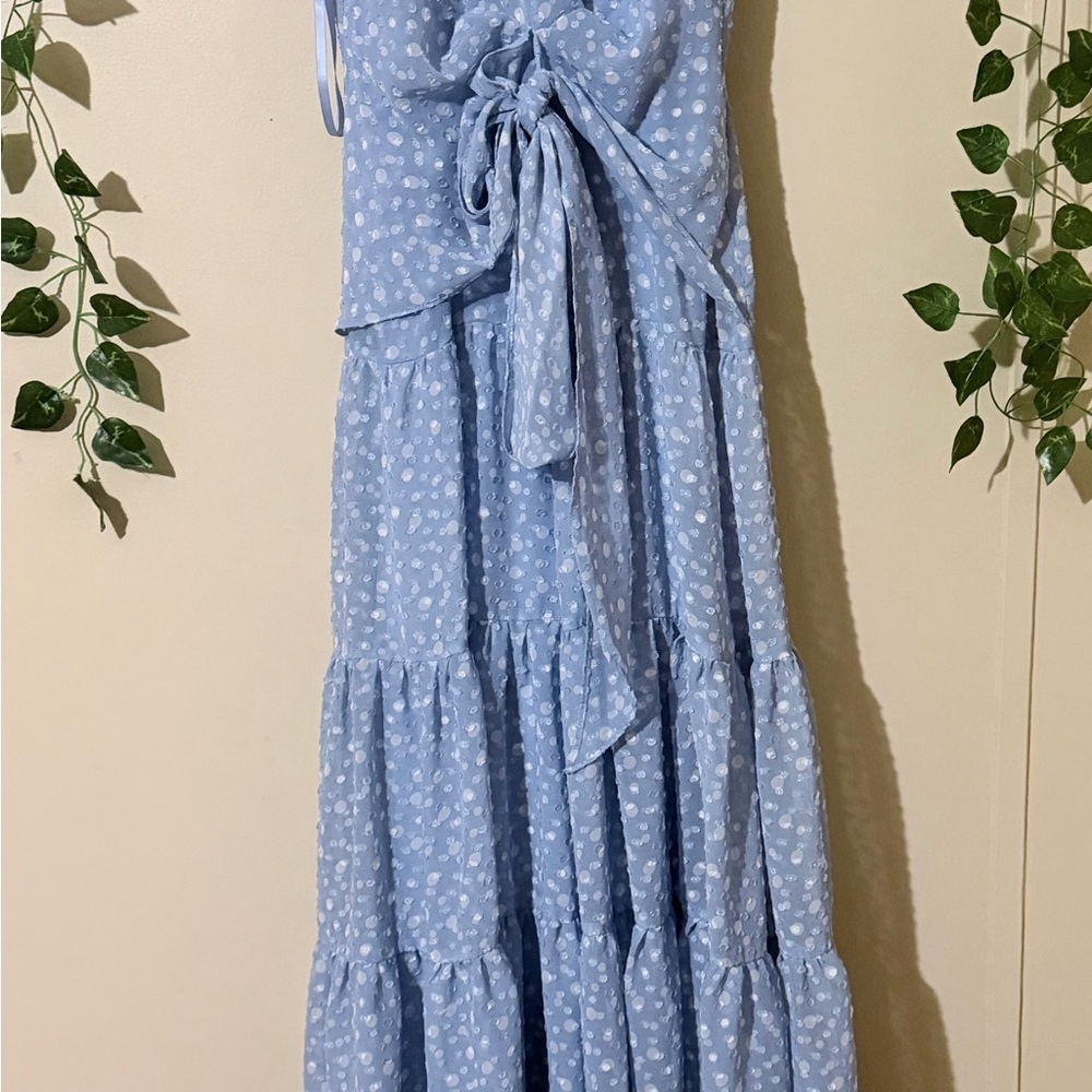 Alex Marie Sky Blue Tiered Maxi Dress with Tie Waist - Picture 3 of 11
